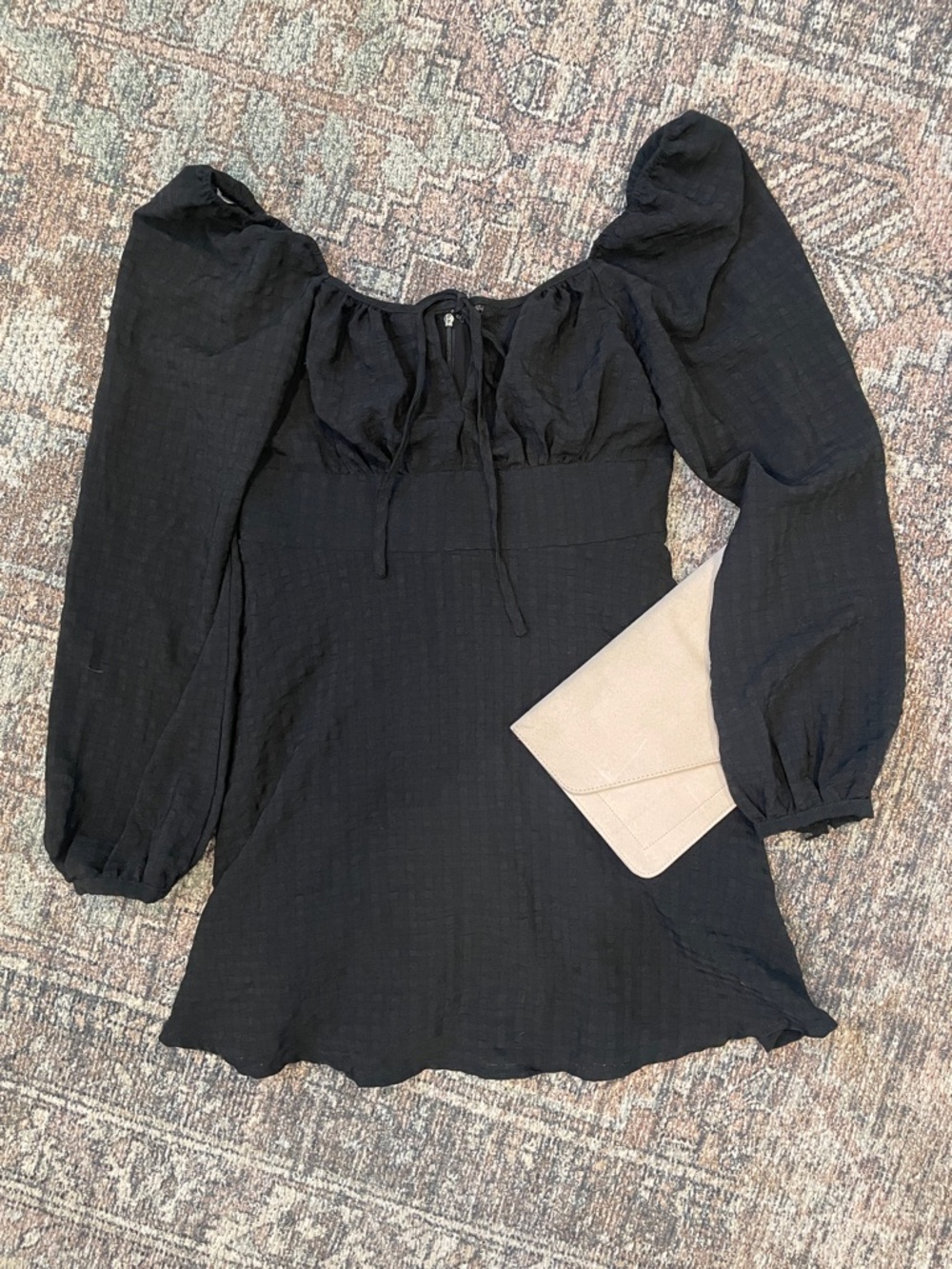 Lulus Black Balloon Sleeve Mini Dress Ruched Bust Medium